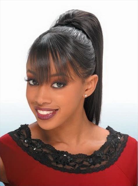 black hairstyles with bangs and ponytail